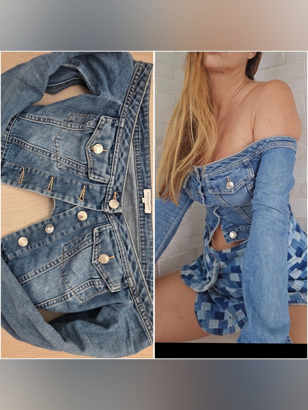 House Of CB Mistress Rocks Off Shoulder Denim Crop Jacket Xs